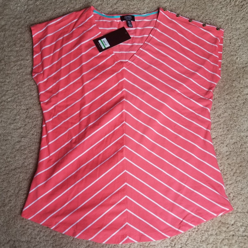 Jones New York Signature Salmon/Coral Striped Top